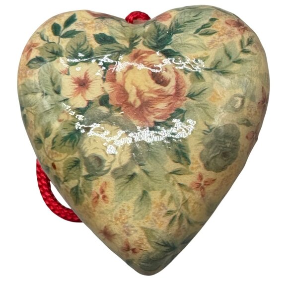 Heart-Shaped Floral Hanging Ornament Red String 3" Used READ - Picture 1 of 4